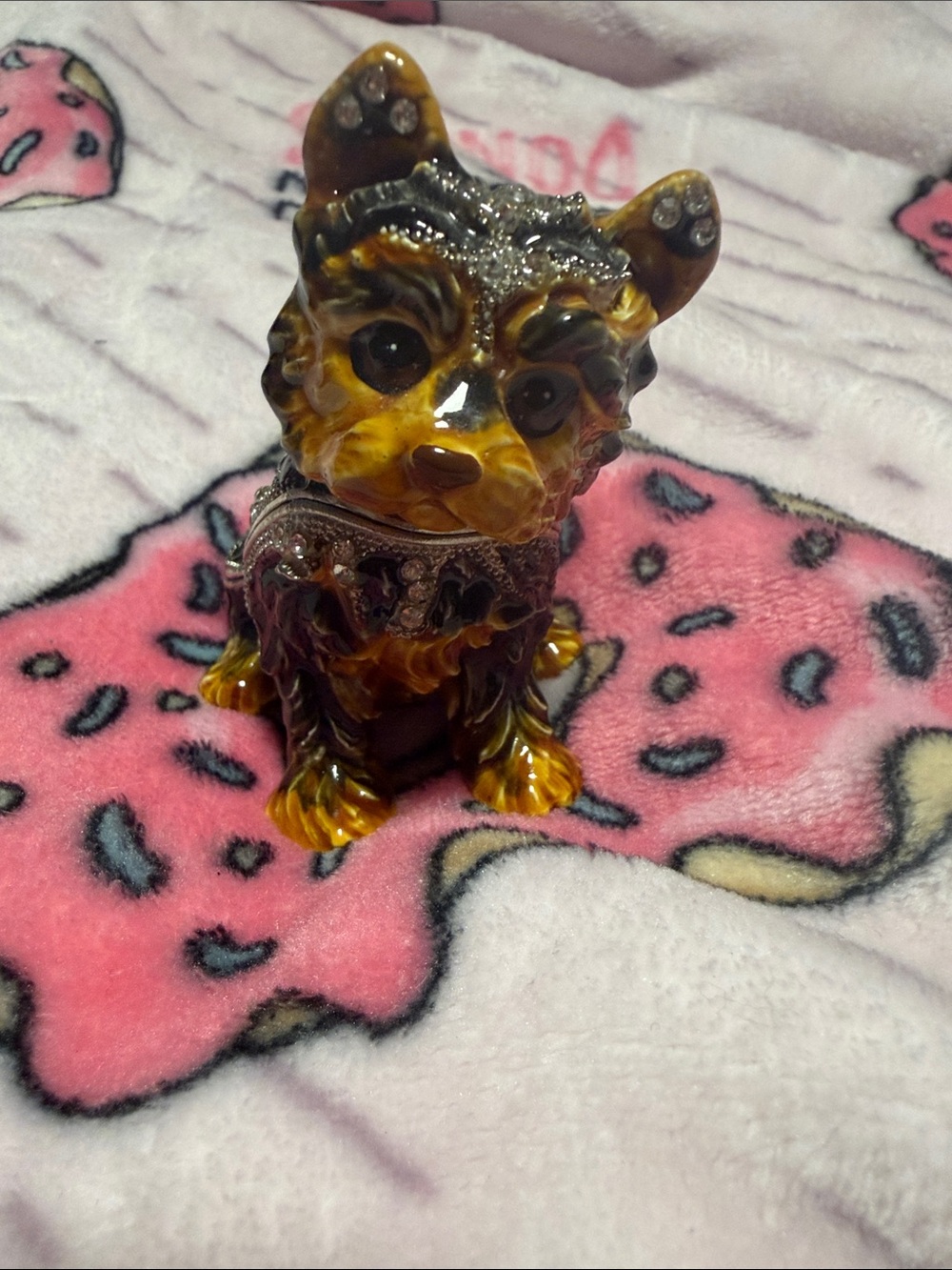 Decorative Jeweled Dog trinket box Figurine in Brown and Gold